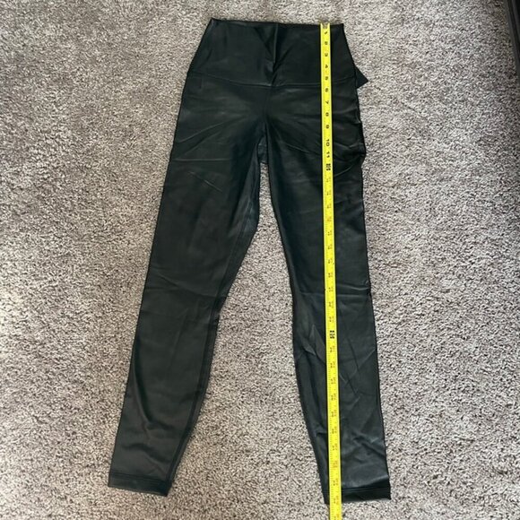 MOTO LEGGINGS FAUX LEATHER BLACK EMO HIGH RISE FREE WAISTBAND ANKLE LENGTH GOTH - Picture 7 of 13